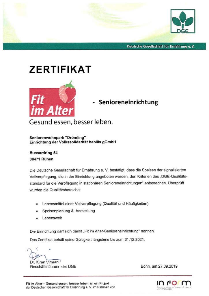 „Fit im Alter“ im Seniorenwohnpark Drömling